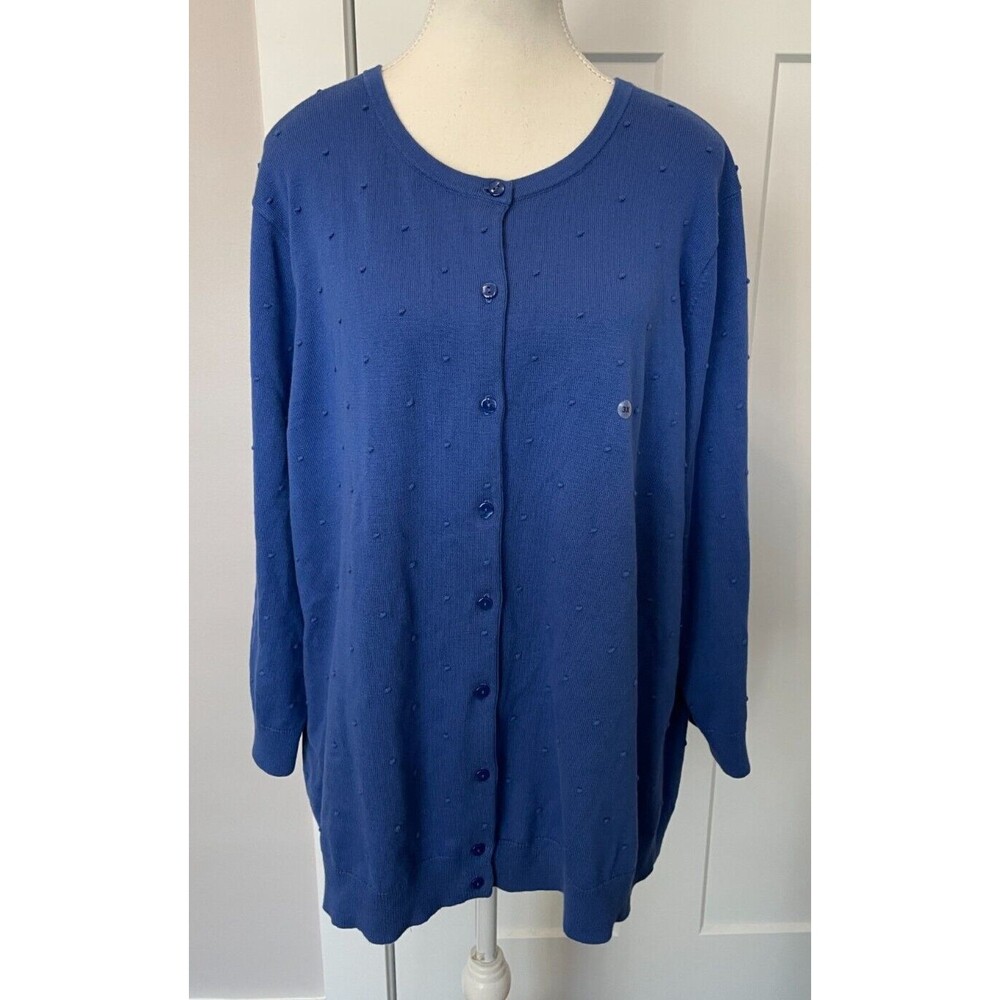 TALBOTS Womens Cardigan SWEATER 3/4 Sleeve BLUE Textured Dots Size 3X  NWT